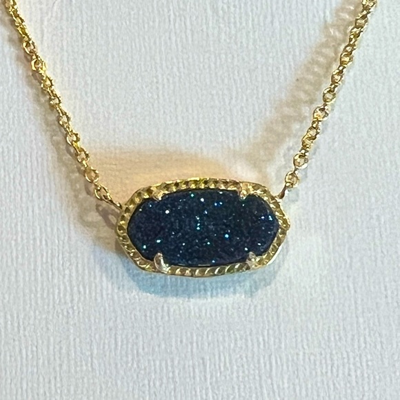 NWT Kendra Scott Retired Elisa Necklace Blue Sparkly Drusy & Yellow Gold GORG! - Picture 5 of 13